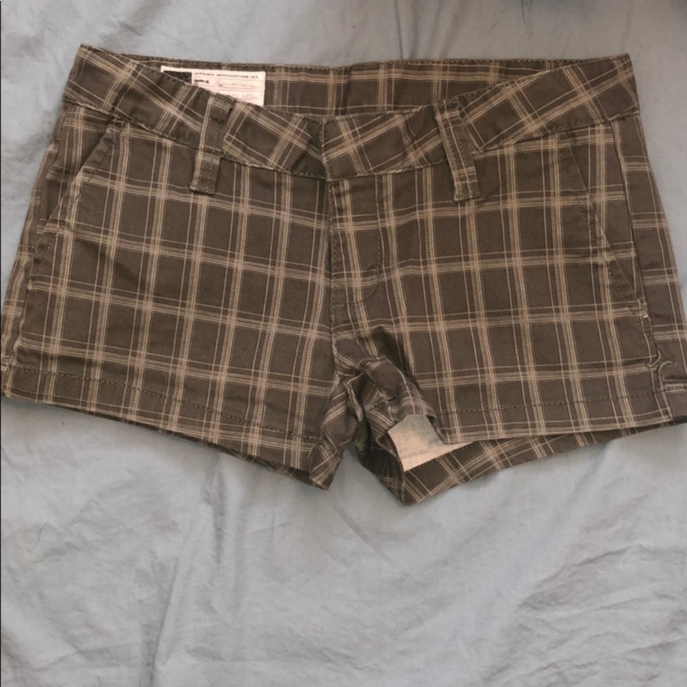 Hurley Olive green plaid shorts